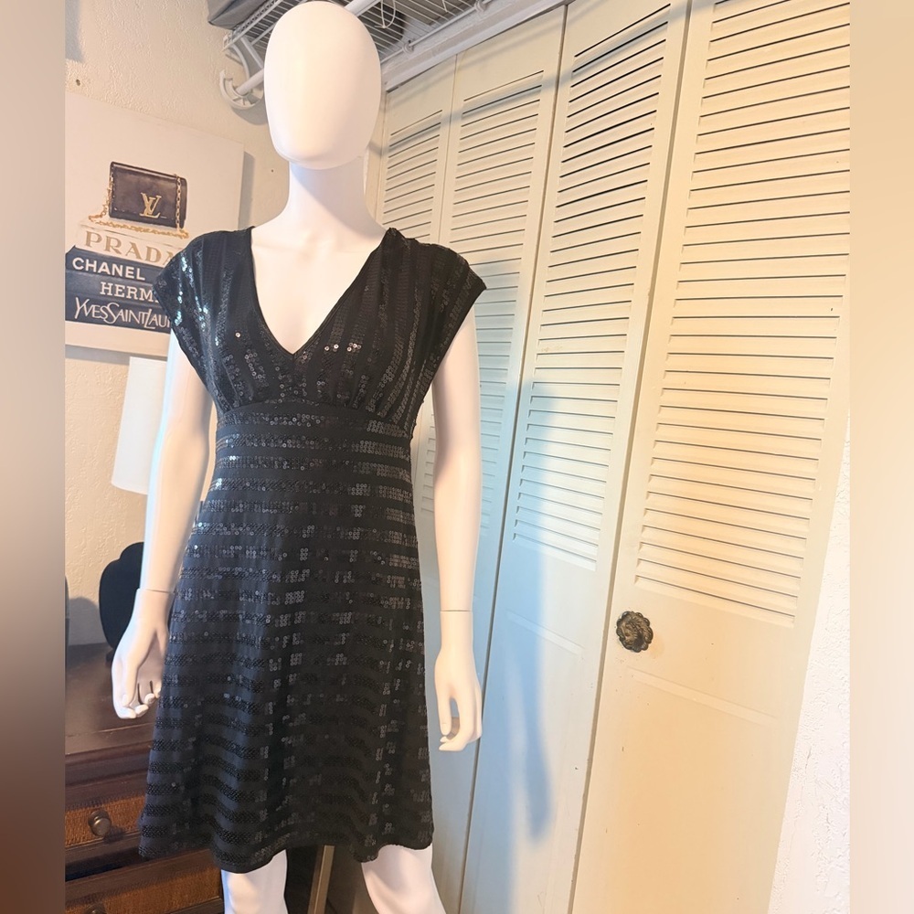 vintage B.Darlin| Black dress Sequin Striped size 11/12‎